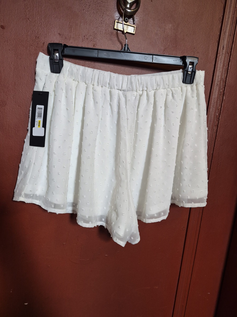 SHEIN Curve Wonem's White Swiss Dot High-Waist Pleated Waist Shorts SZ 0XL